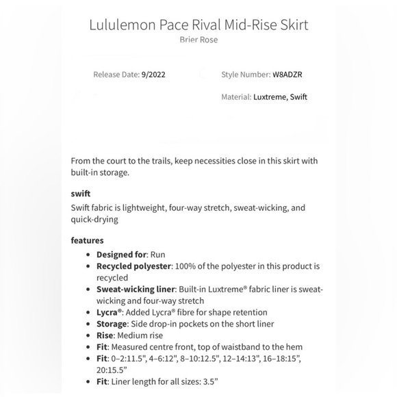 NWT Lululemon Pace Rival MR Skirt - Briar Rose - Picture 11 of 12